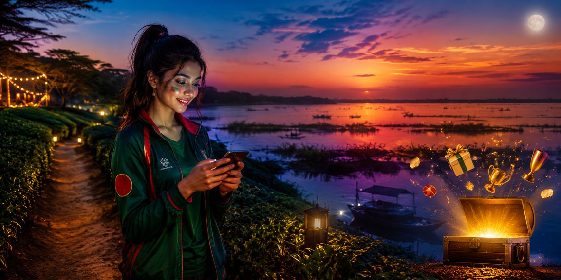 তাঙ্গুয়ার হাওরে চা বাগানের পটভূমিতে মোবাইলে ক্রিকেট বেটিং